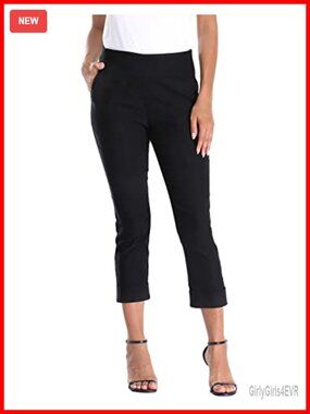 Pull On Capri Pants for Women with Pockets Elastic Waist Cropped Work Pants